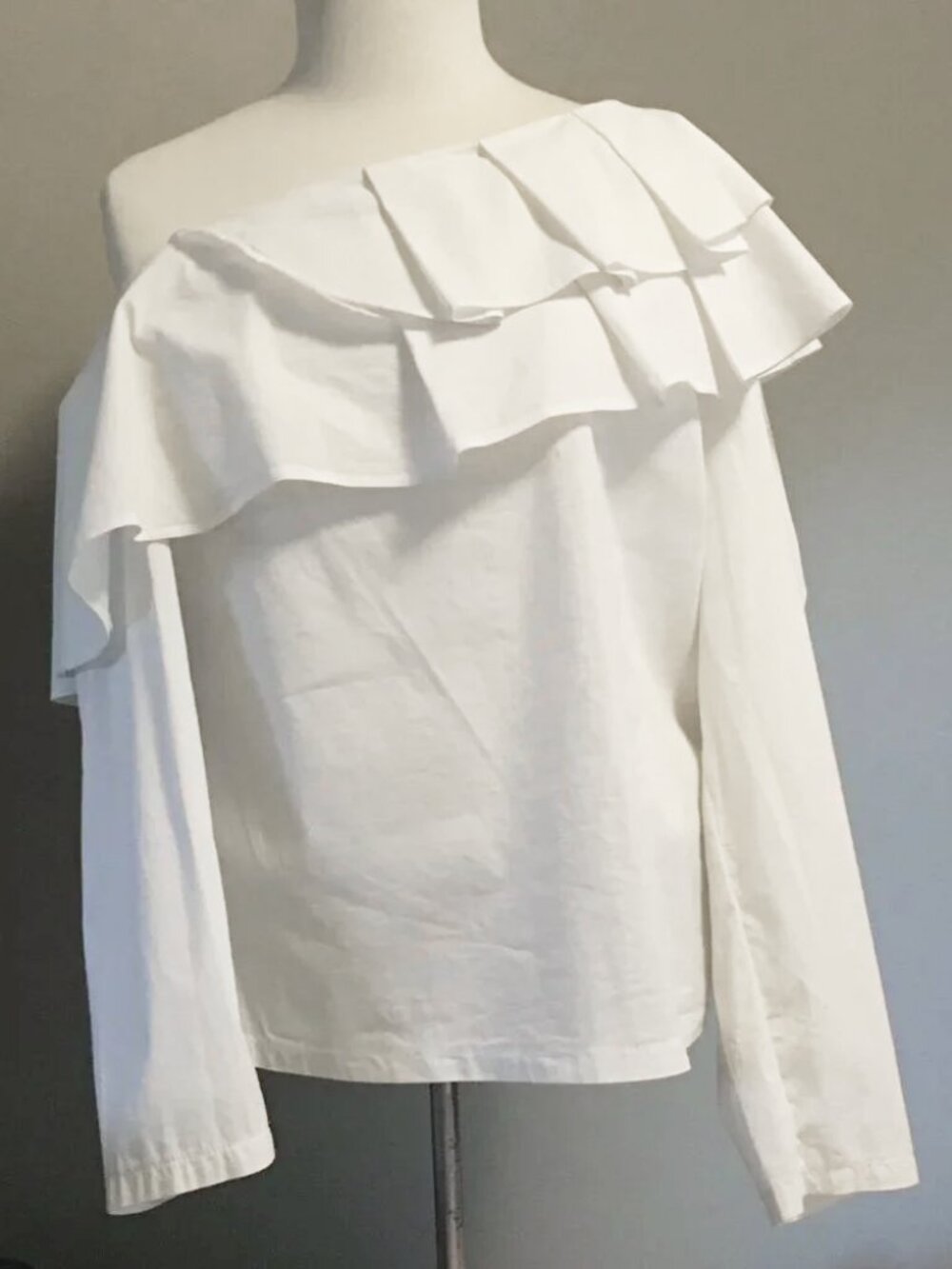 Athena Marie White One Shoulder Pleated Bib Blouse Size M